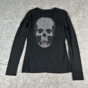 Queen Of Evil Sweater Womens Small Cashmere Rhinestone Skull Graphic Cardigan